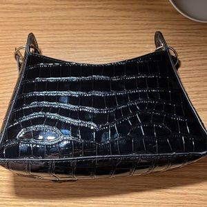 black crocodile print shoulder bag